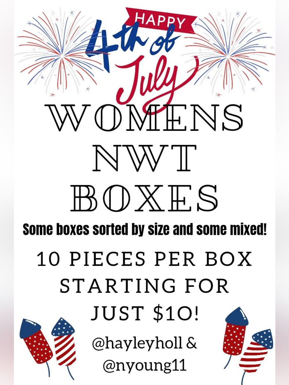 4th of July Womens NWT Boxes - 10 Pieces Per Box